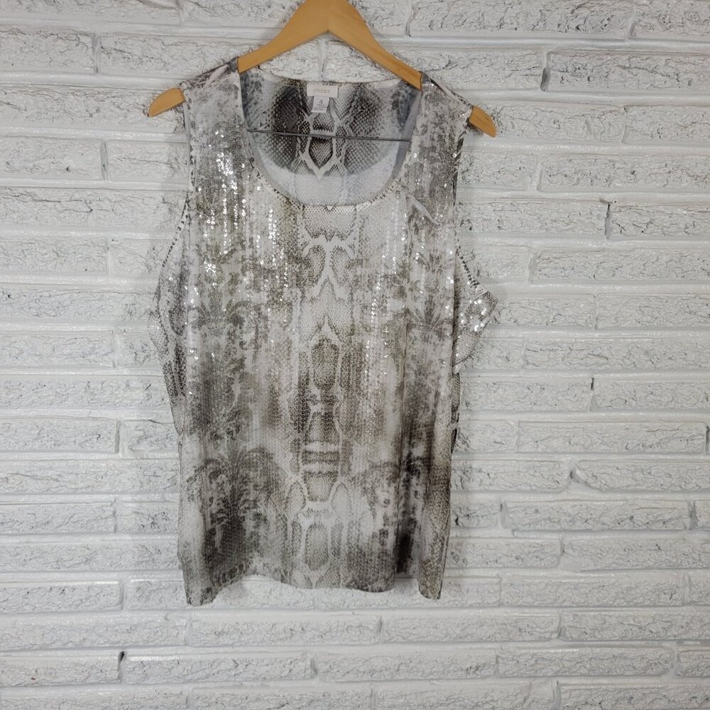 Chicos Womens Top 4 Standard XXL Plus Tank Animal Print Comfy Sequins ANI40E